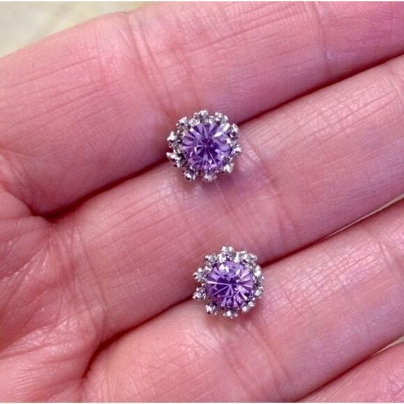 Purple Austrian Crystal Crown Earrings - Picture 6 of 6